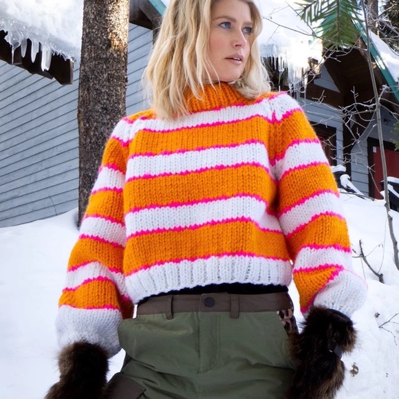GOGO Sweaters - GOGO Orange and Pink Striped Turtleneck Sweater